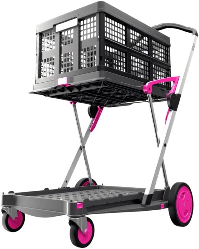 Chariots pliables, fonctionnels et polyvalents 2026 | Chariot pliable mobile | Chariot de courses avec boîte de rangement (noir)