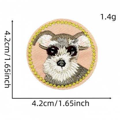 round animal face embroidered patches cat dog fox iron on