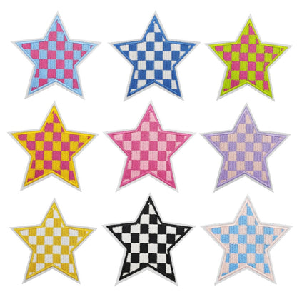 checkered star embroidered patches colorful design iron on