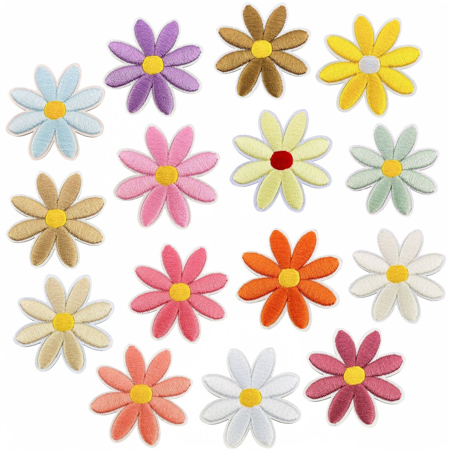 daisy flower embroidered patches multicolor floral set iron on