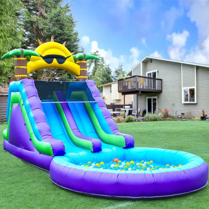 Nouveau modèle 2026  : Double toboggan aquatique gonflable de 26 pieds (env. 8 m) pour enfants et adultes – Parc aquatique gonflable en PVC avec soufflerie – Grand bassin de réception pour le jardin et les jeux en plein air – Dimensions : 26 pi (L) x