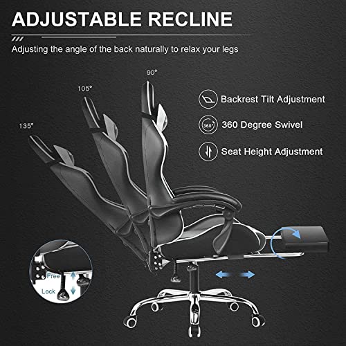 Chaise de jeu GTPLAYER 2026, chaise d'ordinateur avec repose-pieds et soutien lombaire, hauteur réglable
