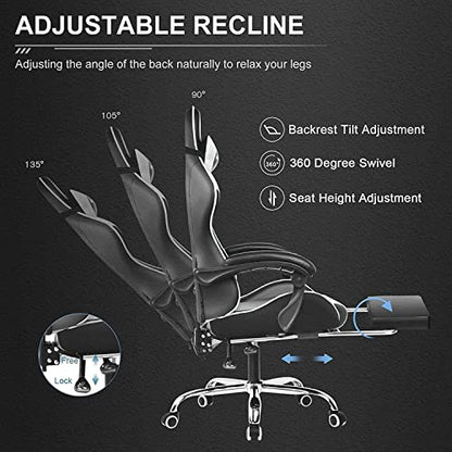 Chaise de jeu GTPLAYER 2026, chaise d'ordinateur avec repose-pieds et soutien lombaire, hauteur réglable