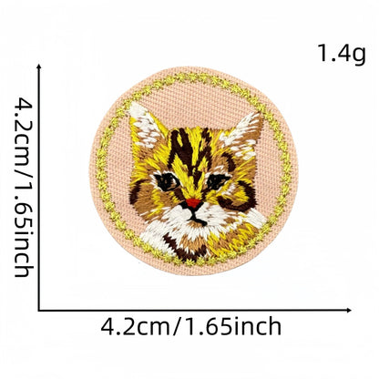 round animal face embroidered patches cat dog fox iron on