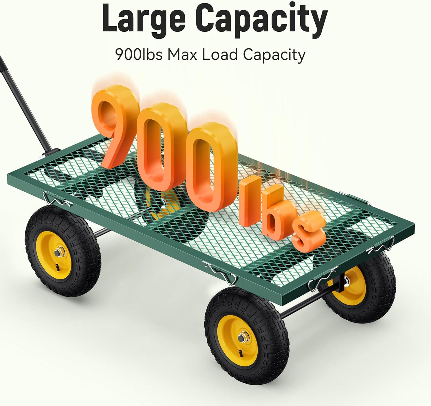 Chariot de jardin en acier 2026, 2 en 1, robuste, utilitaire, 635 kg (1400 lb), avec ridelles amovibles en filet pour le transformer en plateau, demi-tour à 240°, pneus pneumatiques de 33 cm (13 po), idéal pour la ferme, le jardin, la pelouse et le c