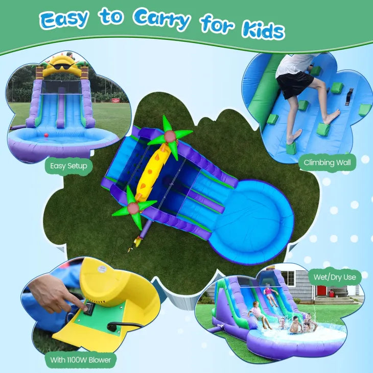 Nouveau modèle 2026  : Double toboggan aquatique gonflable de 26 pieds (env. 8 m) pour enfants et adultes – Parc aquatique gonflable en PVC avec soufflerie – Grand bassin de réception pour le jardin et les jeux en plein air – Dimensions : 26 pi (L) x
