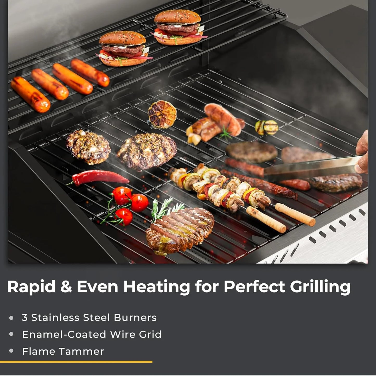 Barbecues à gaz propane R.W.FLAME 2026 à 3 et 4 brûleurs avec brûleurs latéraux, pour la cuisine en plein air, les grillades, la terrasse et le camping.