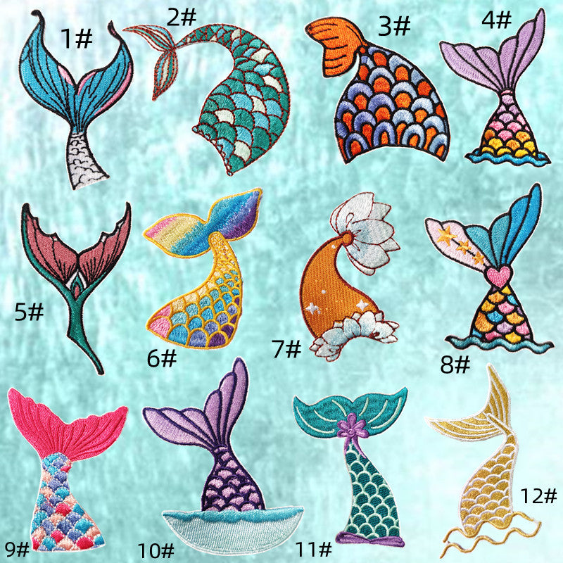 mermaid tail embroidered patches colorful ocean peel and stick
