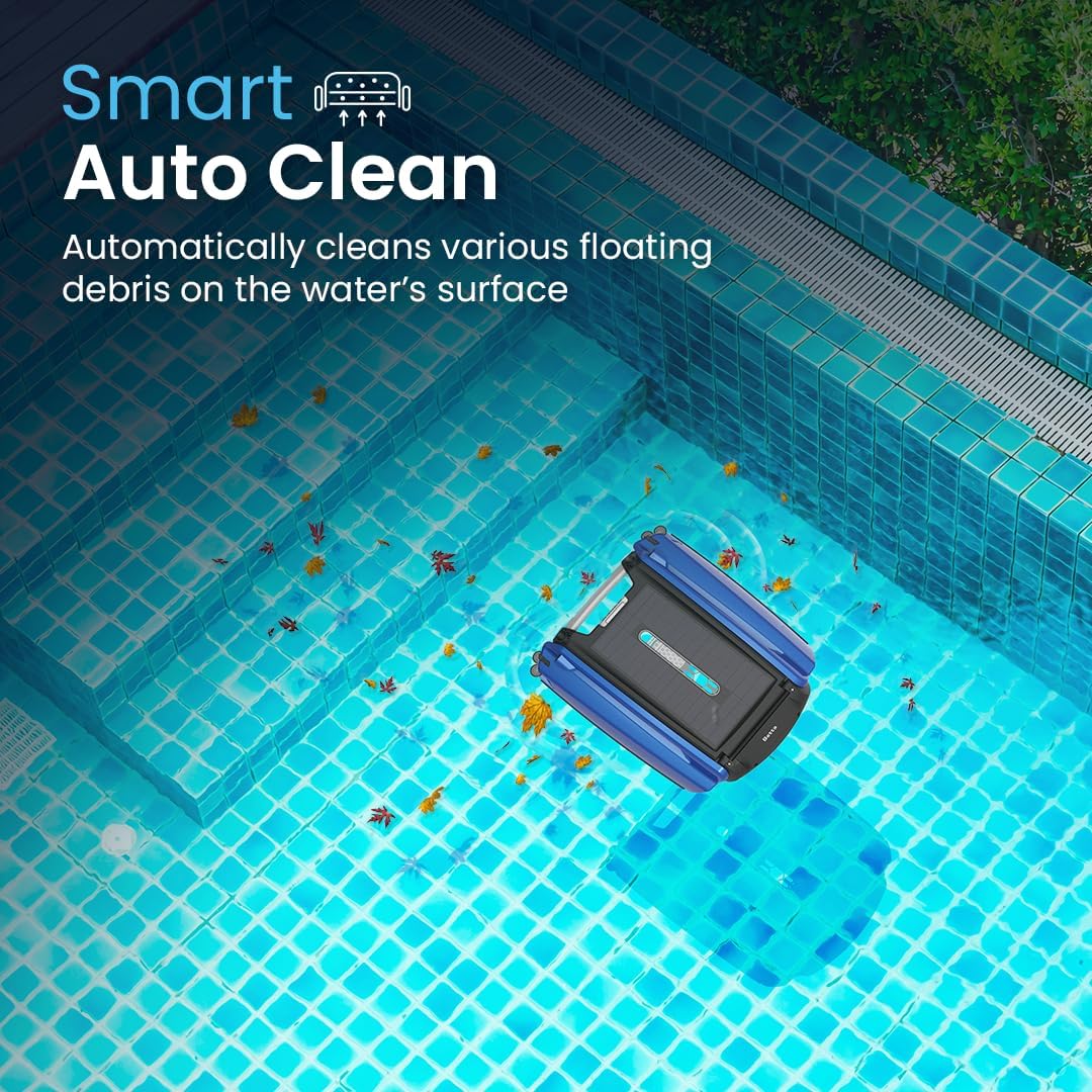 Nettoyeur de skimmer robotisé automatique à énergie solaire 2026 pour piscines avec 30 heures de performance de nettoyage continue grâce à son fonctionnement sur batterie et à ses deux moteurs repensés, tolérants au sel et au chlore (blanc)