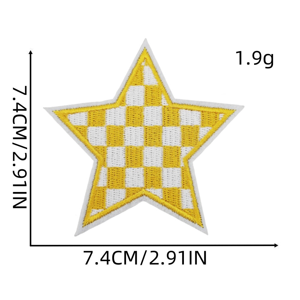 checkered star embroidered patches colorful design iron on