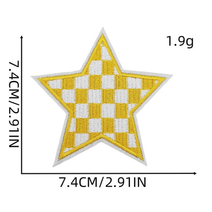 checkered star embroidered patches colorful design iron on