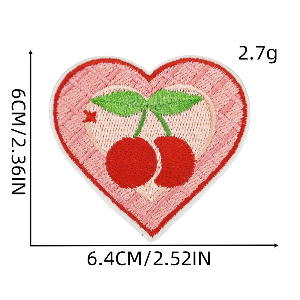 love heart embroidered patches cherry floral design iron on