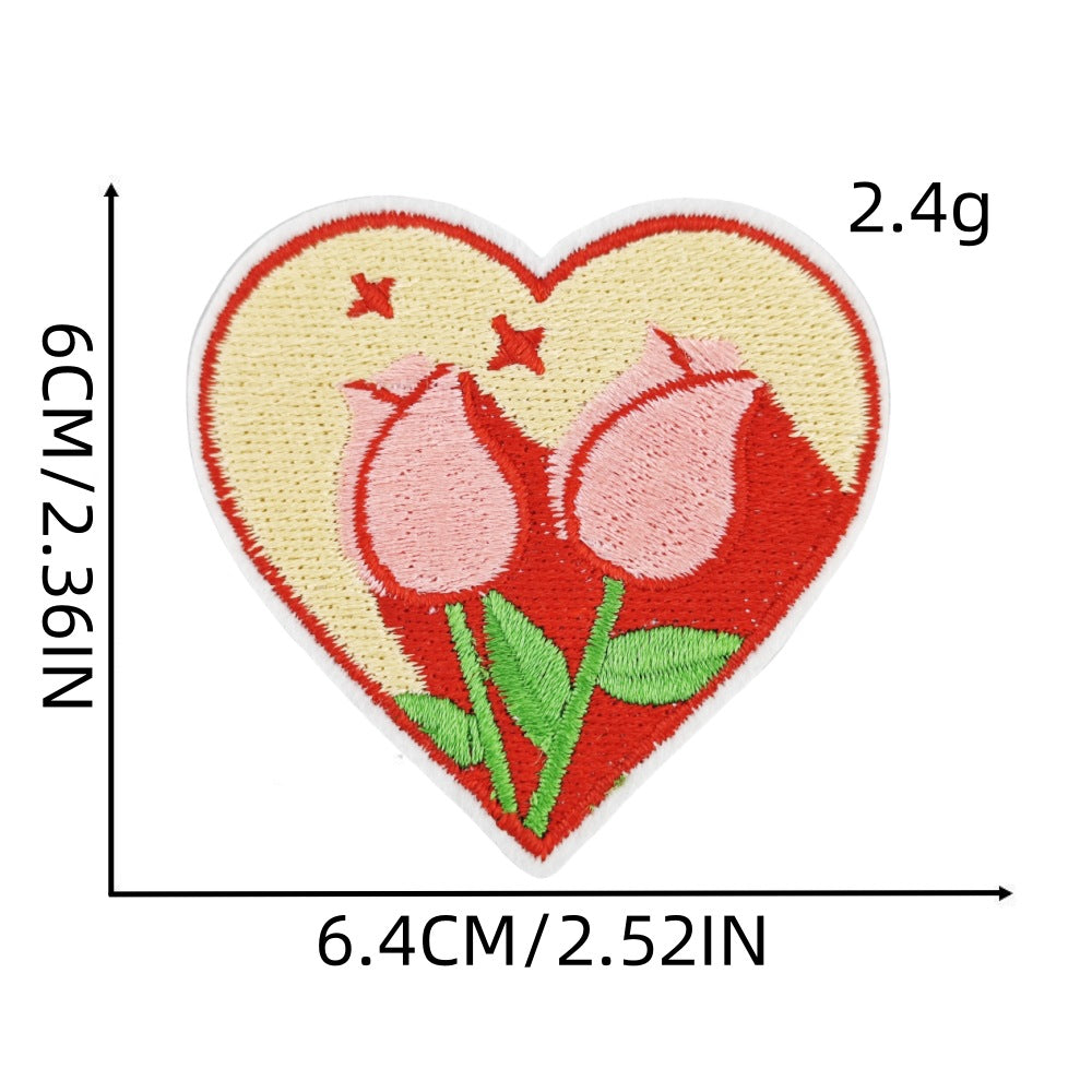 love heart embroidered patches cherry floral design iron on