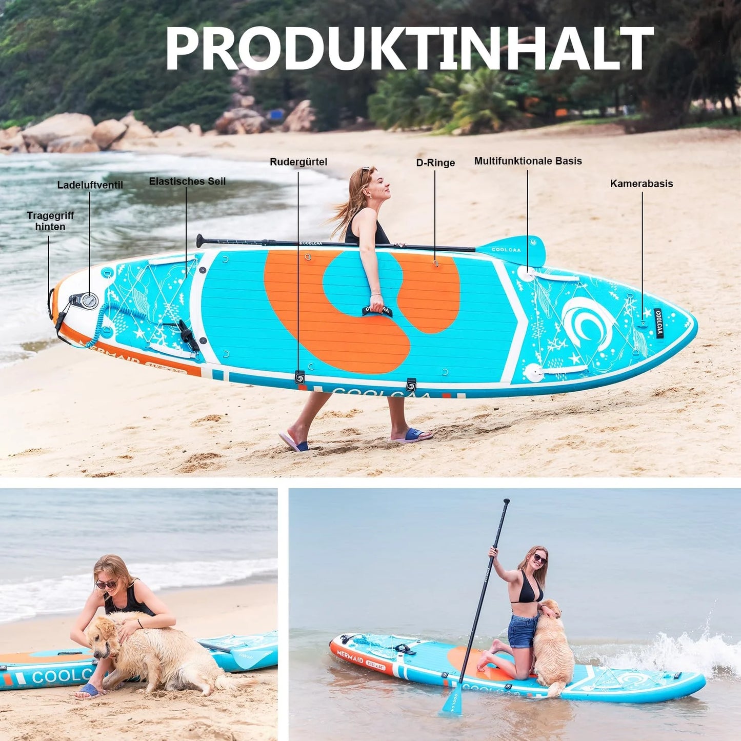 Planche de SUP COOLCAA 2026 (354 cm x 86 cm x 15 cm) avec accessoires SUP haut de gamme, capacité de charge jusqu'à 210 kg, idéale pour adultes et adolescents de tous niveaux.