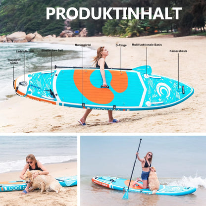 Planche de SUP COOLCAA 2026 (354 cm x 86 cm x 15 cm) avec accessoires SUP haut de gamme, capacité de charge jusqu'à 210 kg, idéale pour adultes et adolescents de tous niveaux.