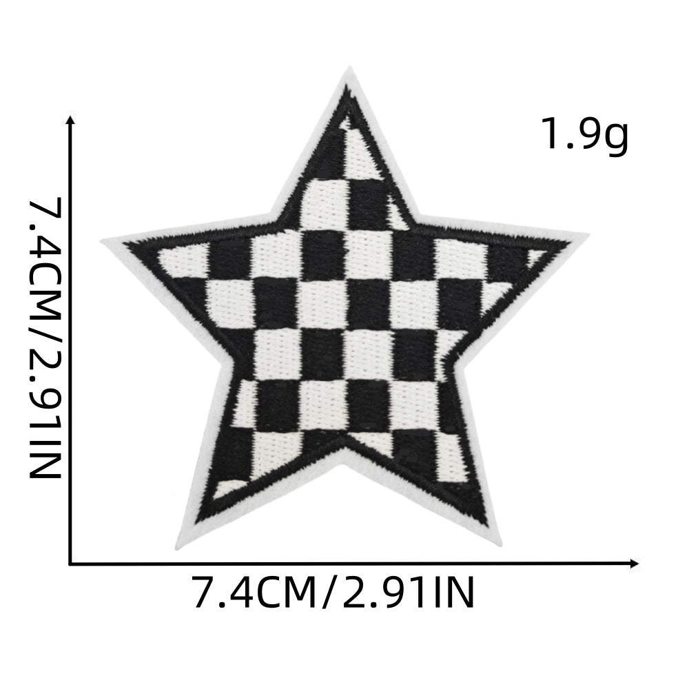 checkered star embroidered patches colorful design iron on