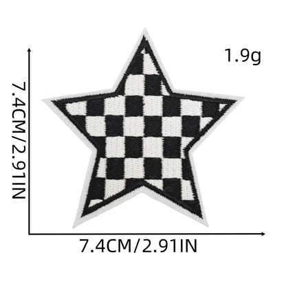 checkered star embroidered patches colorful design iron on