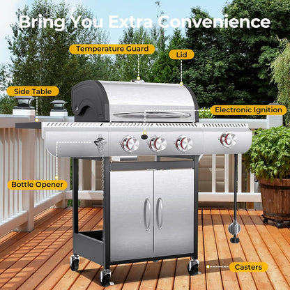 Barbecues à gaz propane R.W.FLAME 2026 à 3 et 4 brûleurs avec brûleurs latéraux, pour la cuisine en plein air, les grillades, la terrasse et le camping.