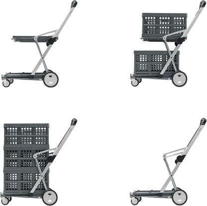 Chariots pliables, fonctionnels et polyvalents 2026 | Chariot pliable mobile | Chariot de courses avec boîte de rangement (noir)