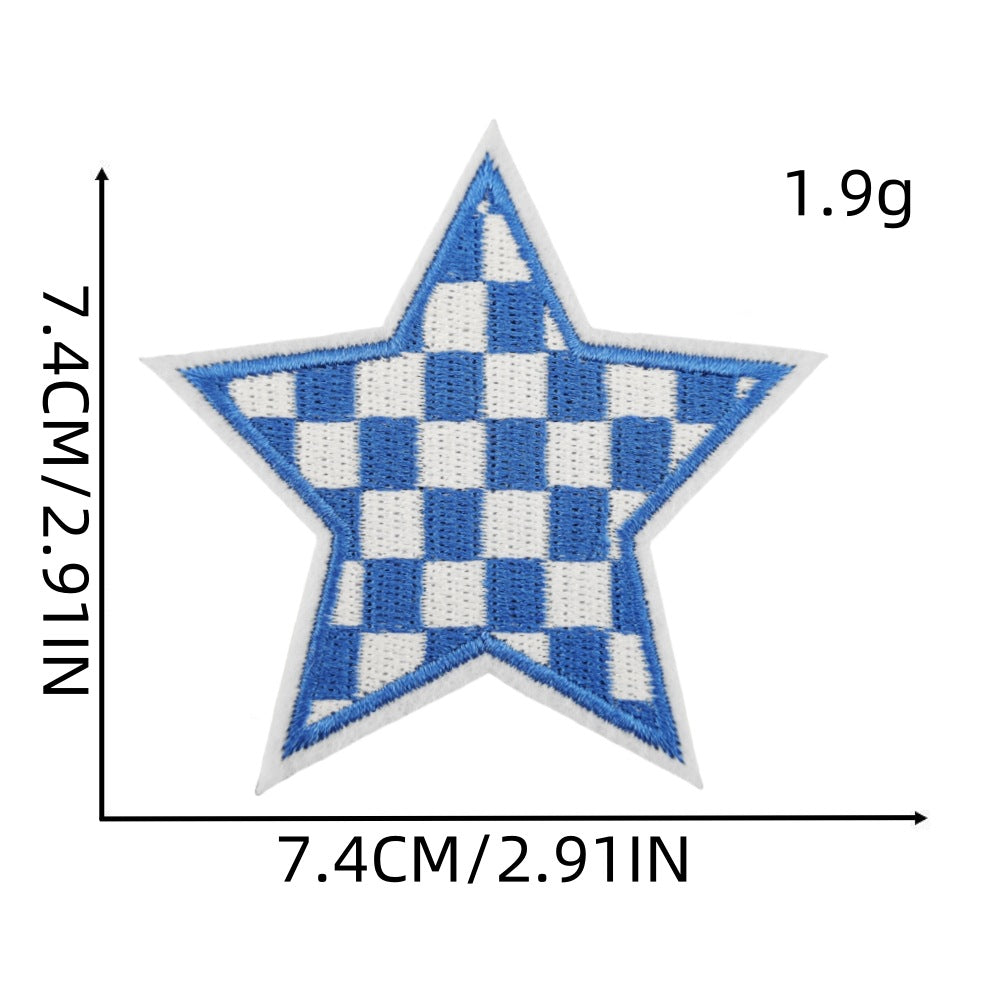 checkered star embroidered patches colorful design iron on
