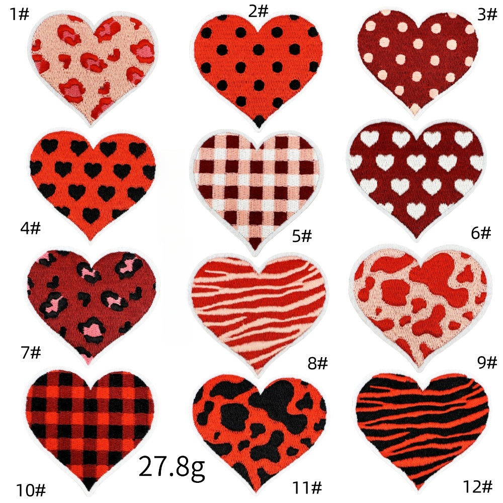 heart embroidered patches plaid polka dot animal print iron on