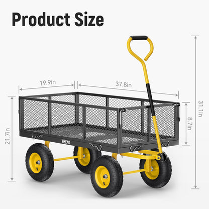 Chariot de jardin en acier 2026, 2 en 1, robuste, utilitaire, 635 kg (1400 lb), avec ridelles amovibles en filet pour le transformer en plateau, demi-tour à 240°, pneus pneumatiques de 33 cm (13 po), idéal pour la ferme, le jardin, la pelouse et le c