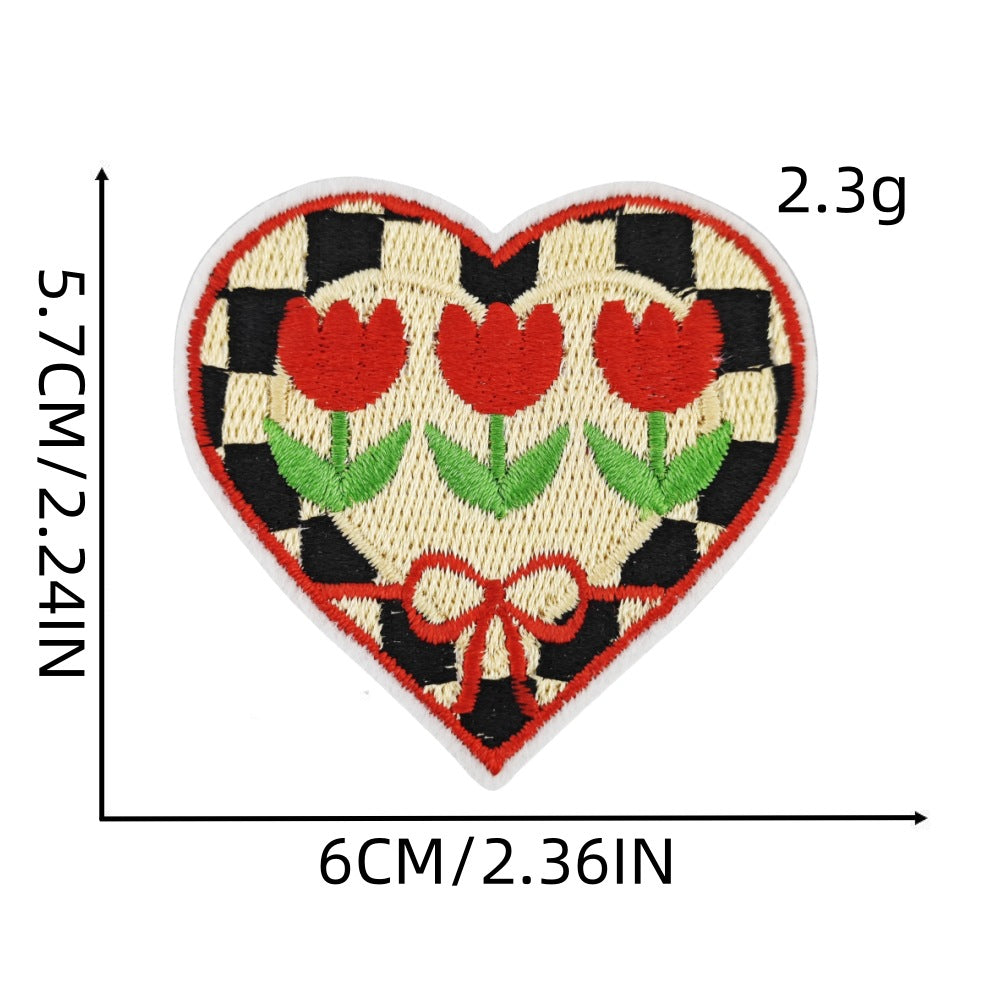 love heart embroidered patches cherry floral design iron on