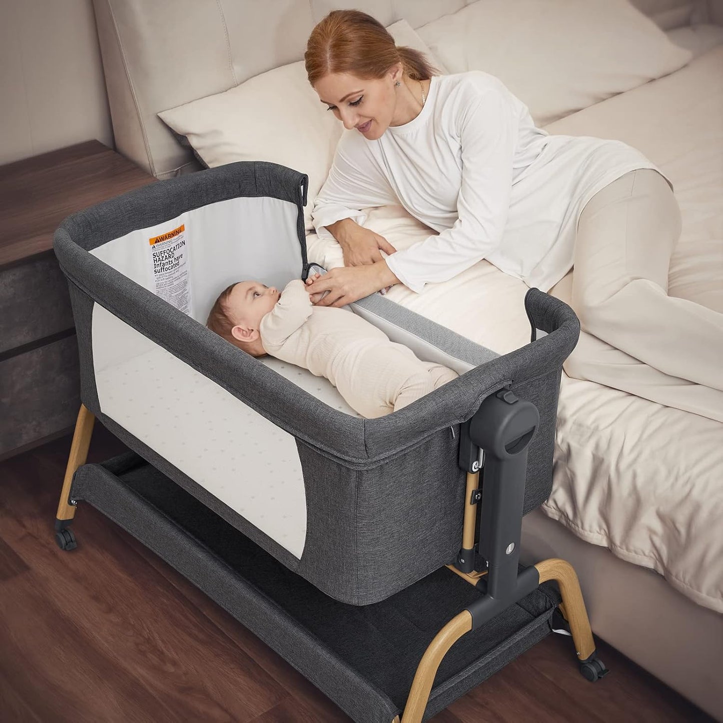Berceau à bascule 2026 pour bébé, berceau cododo avec matelas confortable et roulettes, réglable en hauteur sur 6 positions, facilement pliable, berceau cododo portable pour nouveau-nés