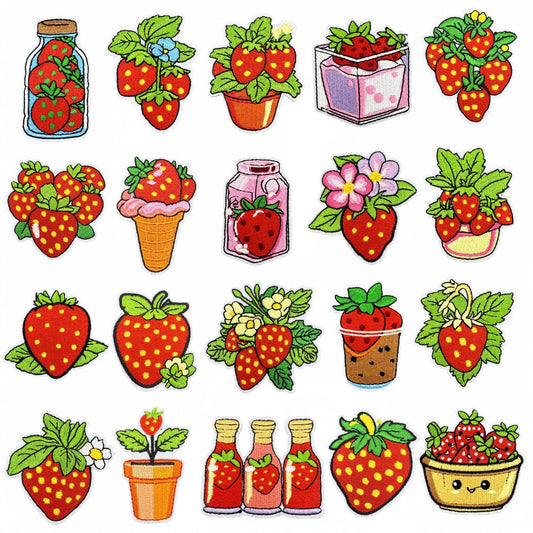 strawberry embroidered patches fruit design set iron on