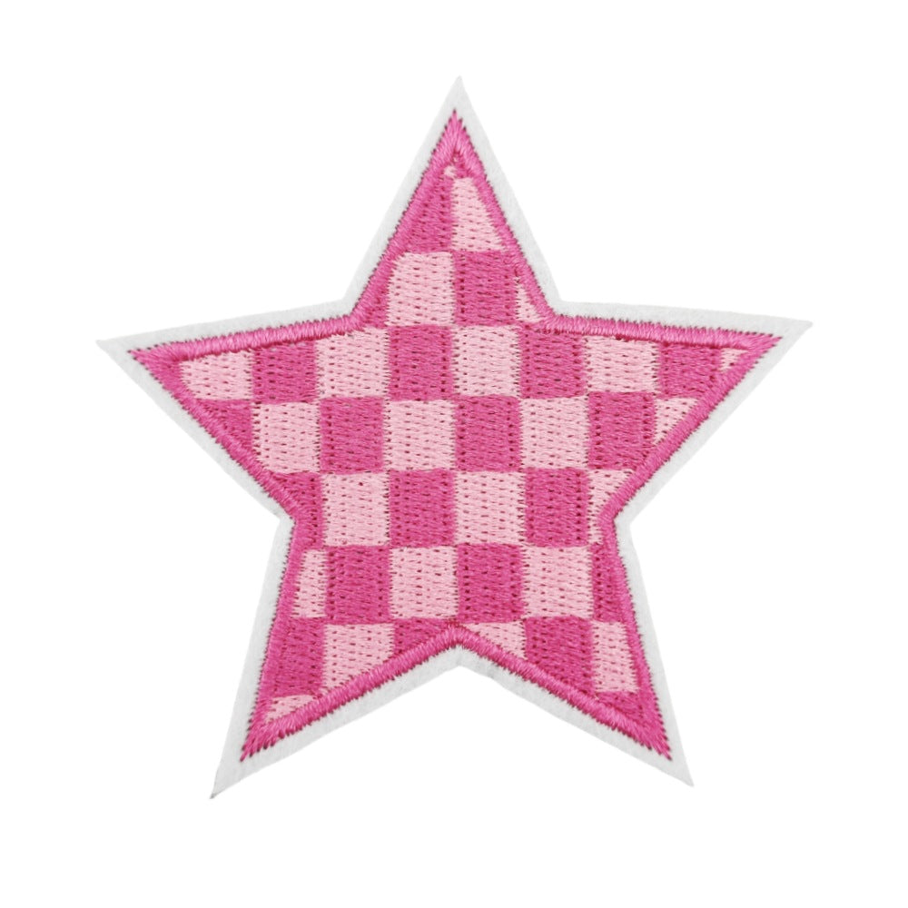 checkered star embroidered patches colorful design iron on