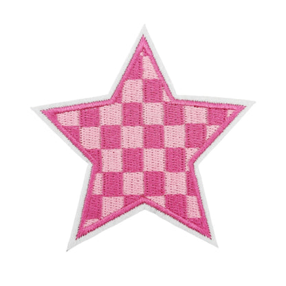 checkered star embroidered patches colorful design iron on