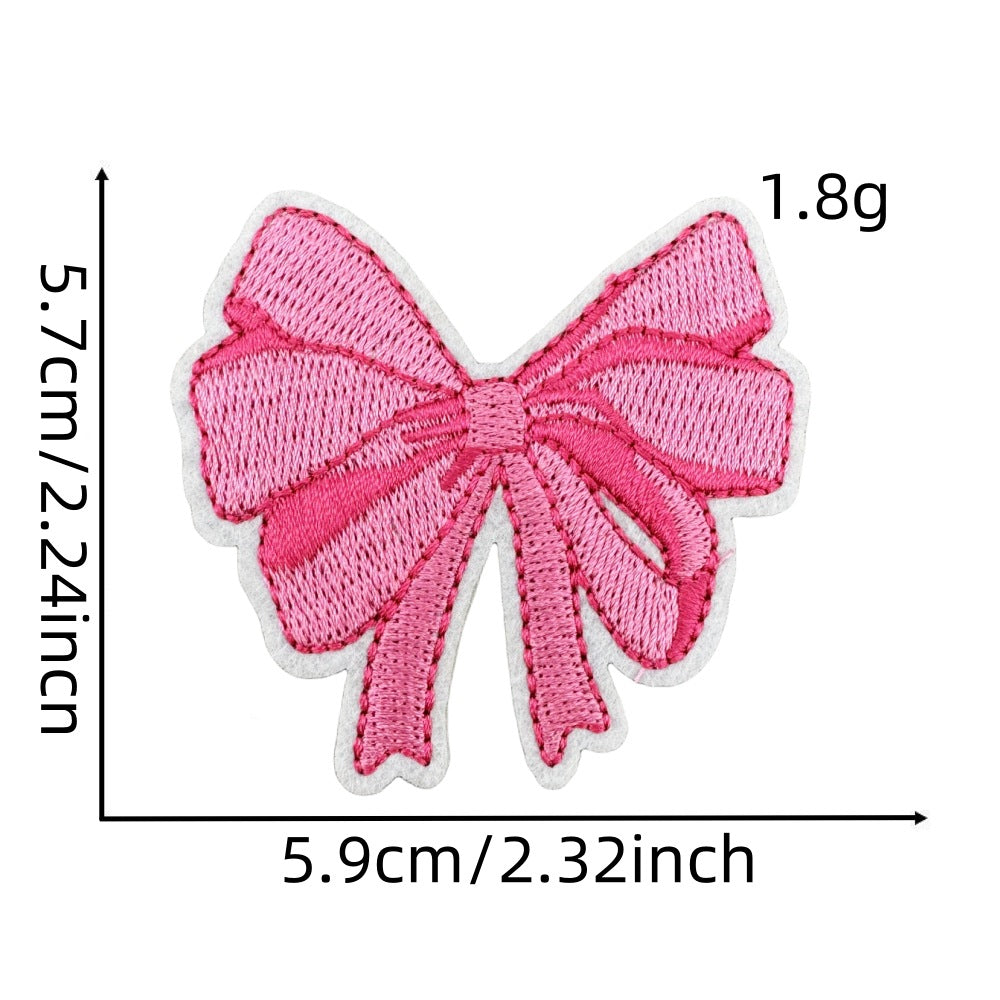 pink bow embroidered patches iron on