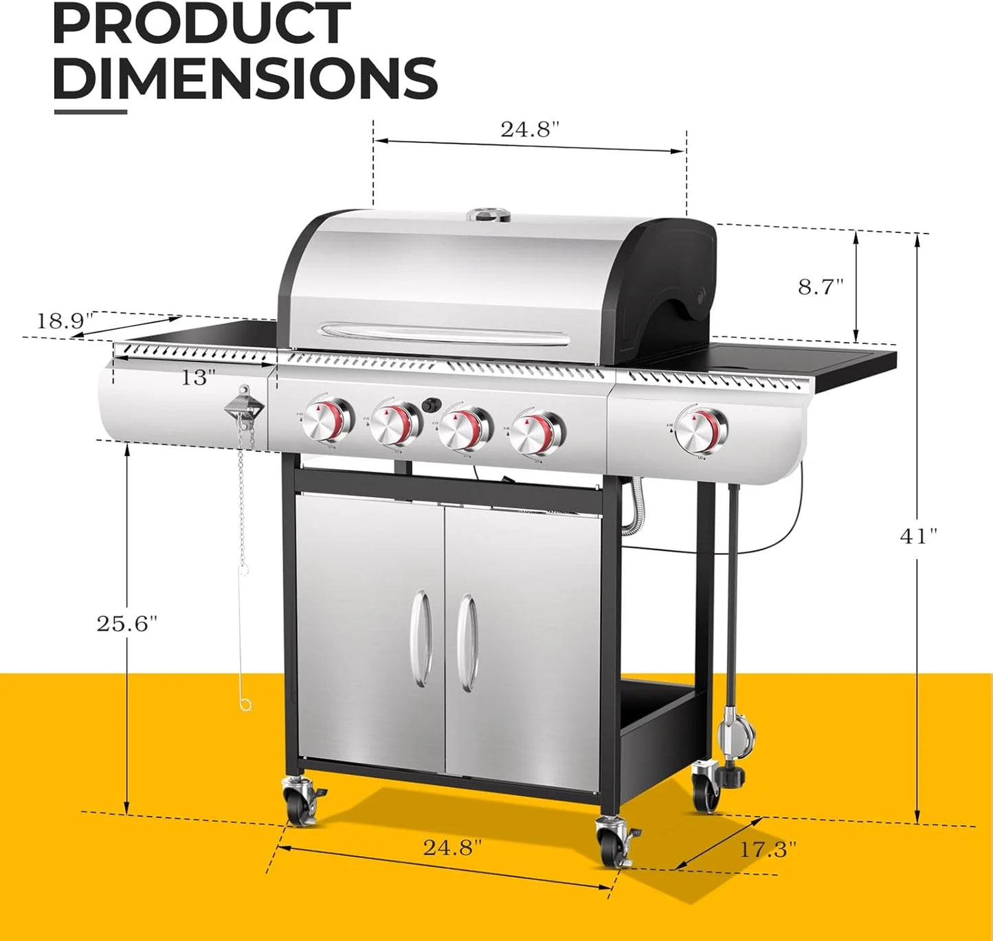 Barbecues à gaz propane R.W.FLAME 2026 à 3 et 4 brûleurs avec brûleurs latéraux, pour la cuisine en plein air, les grillades, la terrasse et le camping.
