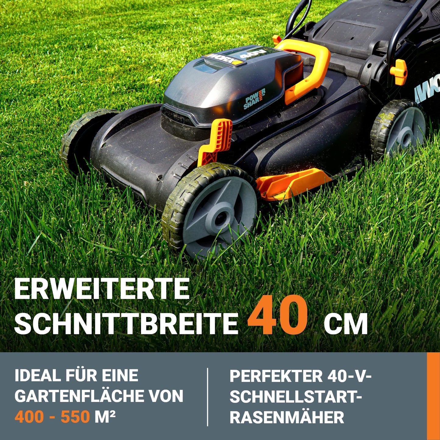 Tondeuse à gazon sans fil WORX WG743E 40V (2026) – Tondeuse à gazon professionnelle avec fonction mulching et batterie PowerShare – Tonte de pelouse sans fil – Idéale pour les jardins jusqu'à 500 m²