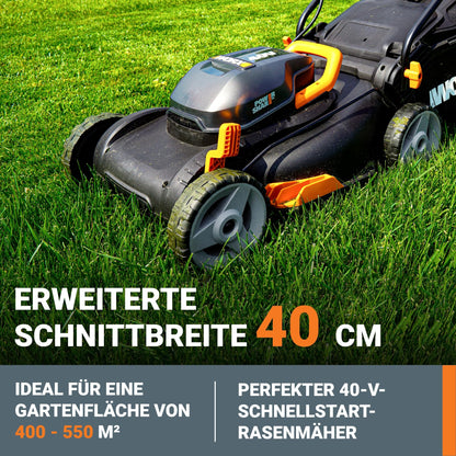 Tondeuse à gazon sans fil WORX WG743E 40V (2026) – Tondeuse à gazon professionnelle avec fonction mulching et batterie PowerShare – Tonte de pelouse sans fil – Idéale pour les jardins jusqu'à 500 m²