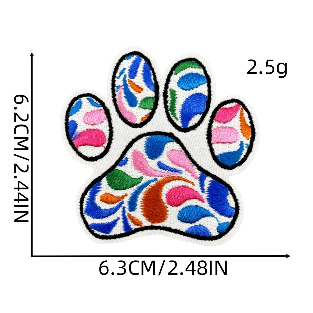 colorful animal paw print embroidered patches iron on