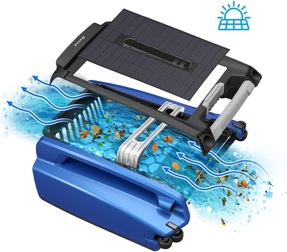 Nettoyeur de skimmer robotisé automatique à énergie solaire 2026 pour piscines avec 30 heures de performance de nettoyage continue grâce à son fonctionnement sur batterie et à ses deux moteurs repensés, tolérants au sel et au chlore (blanc)