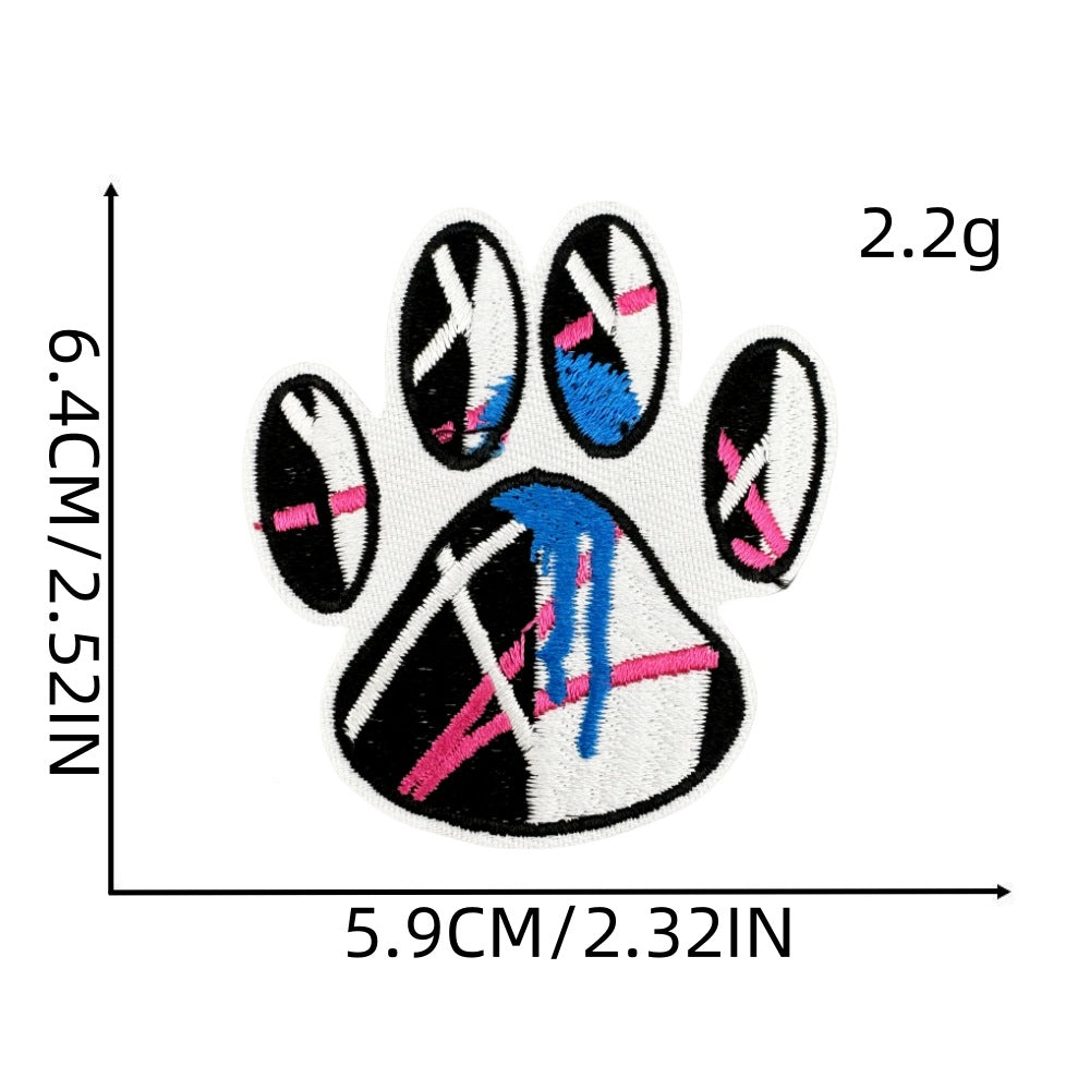 colorful animal paw print embroidered patches iron on