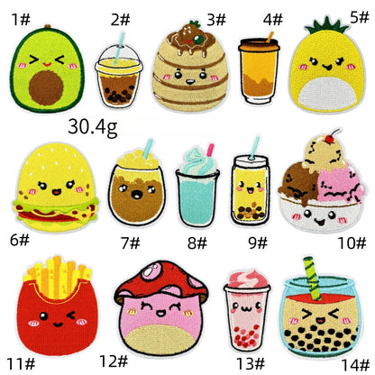 cute food embroidered patches burger boba ice cream iron on