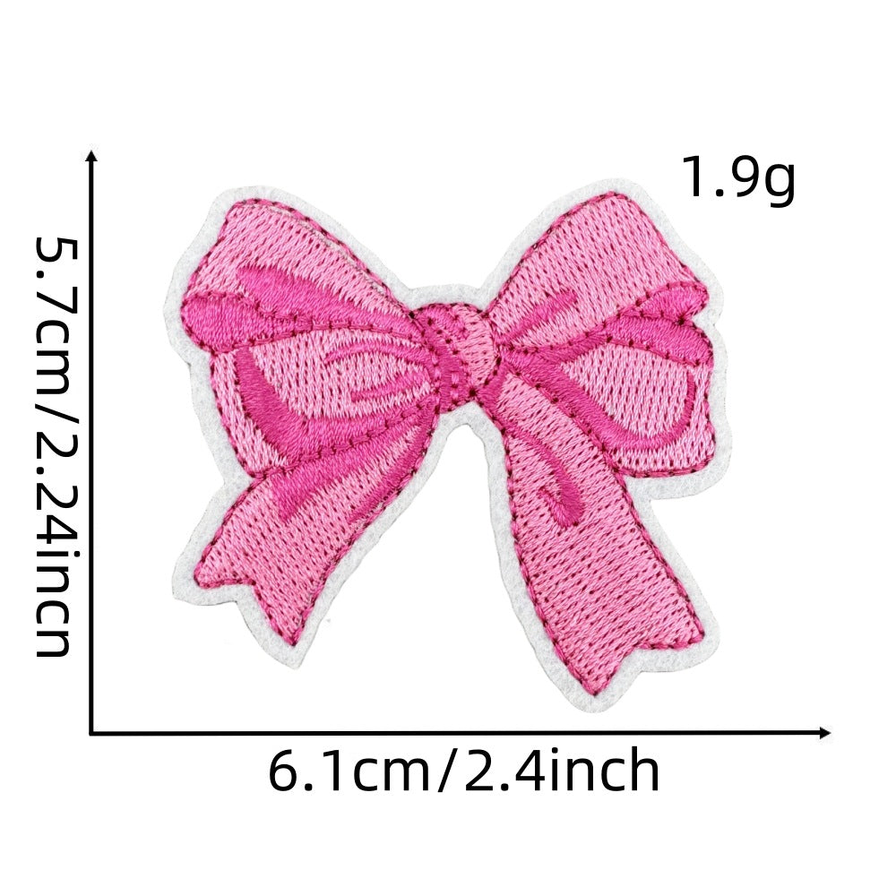 pink bow embroidered patches iron on