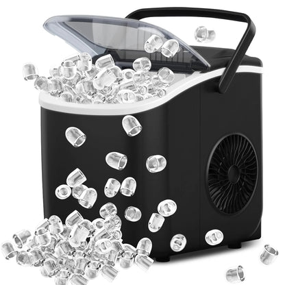 Machine à glaçons de comptoir Bullet 2026 avec poignée, produit 9 glaçons Bullet en 6 minutes, capacité de 12 kg/24 heures, machine à glaçons portable autonettoyante avec panier et pelle, idéale pour la maison, la cuisine, le camping et les caravanes