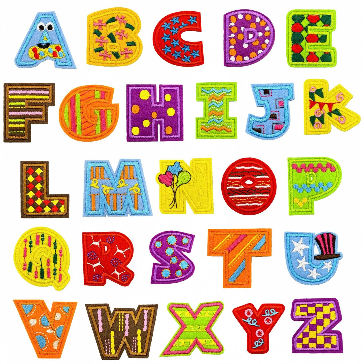 colorful alphabet embroidered patches A to Z letter design iron on