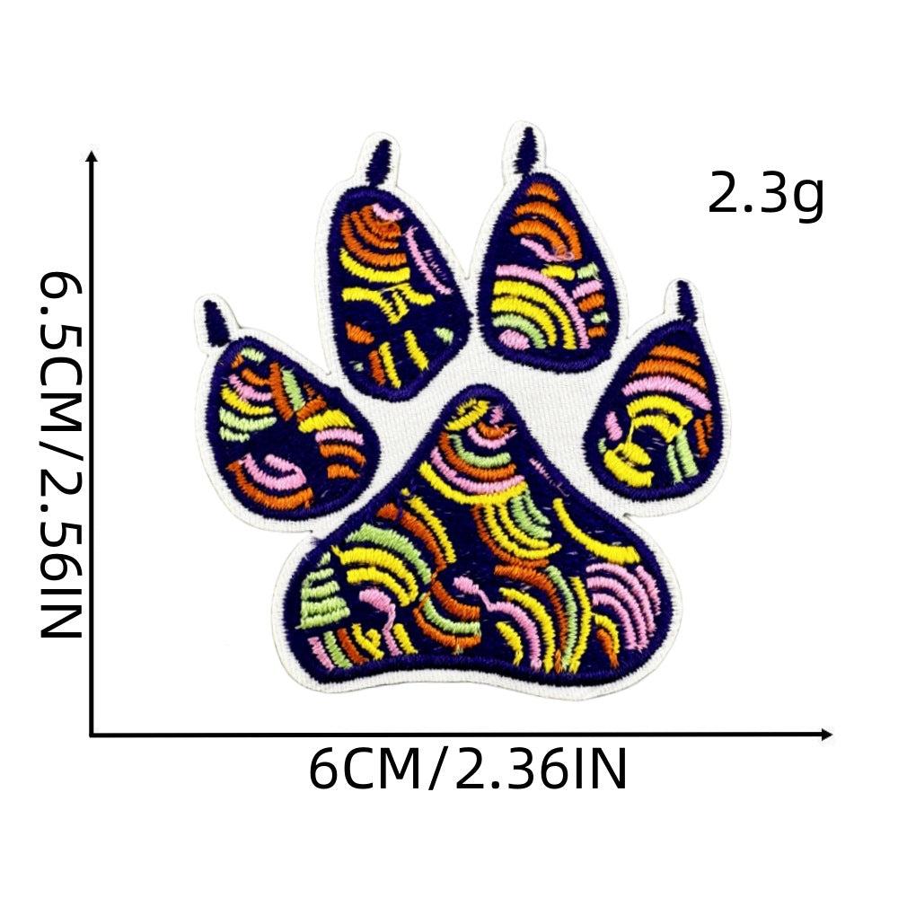 colorful animal paw print embroidered patches iron on