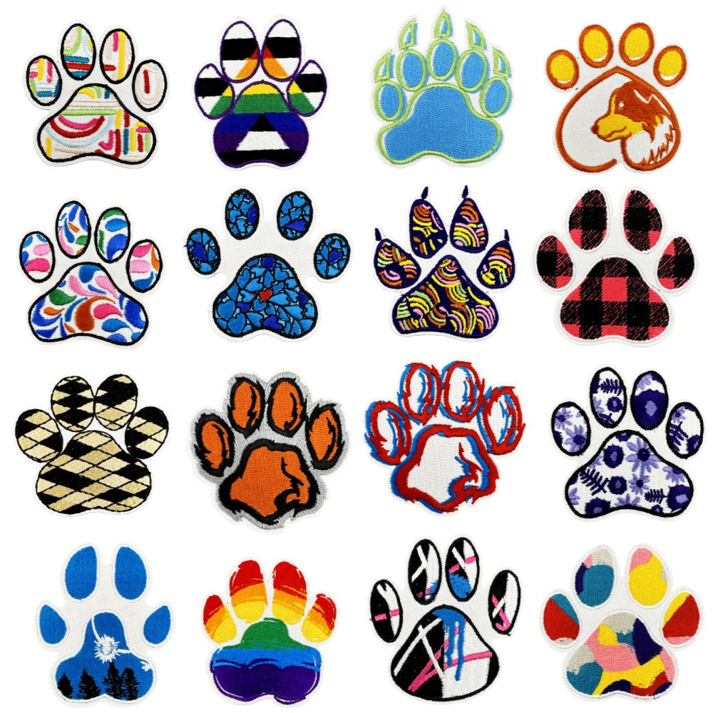colorful animal paw print embroidered patches iron on
