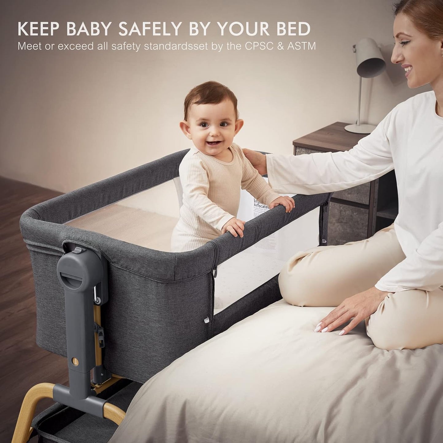 Berceau à bascule 2026 pour bébé, berceau cododo avec matelas confortable et roulettes, réglable en hauteur sur 6 positions, facilement pliable, berceau cododo portable pour nouveau-nés