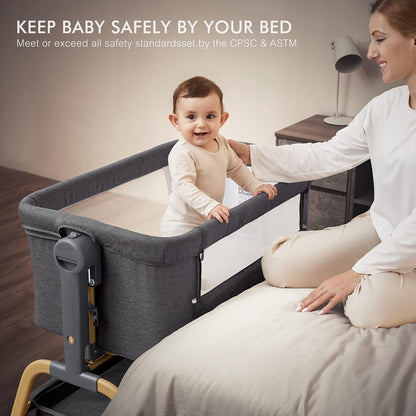 Berceau à bascule 2026 pour bébé, berceau cododo avec matelas confortable et roulettes, réglable en hauteur sur 6 positions, facilement pliable, berceau cododo portable pour nouveau-nés