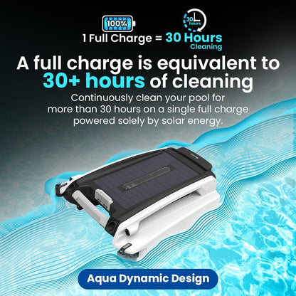 Nettoyeur de skimmer robotisé automatique à énergie solaire 2026 pour piscines avec 30 heures de performance de nettoyage continue grâce à son fonctionnement sur batterie et à ses deux moteurs repensés, tolérants au sel et au chlore (blanc)