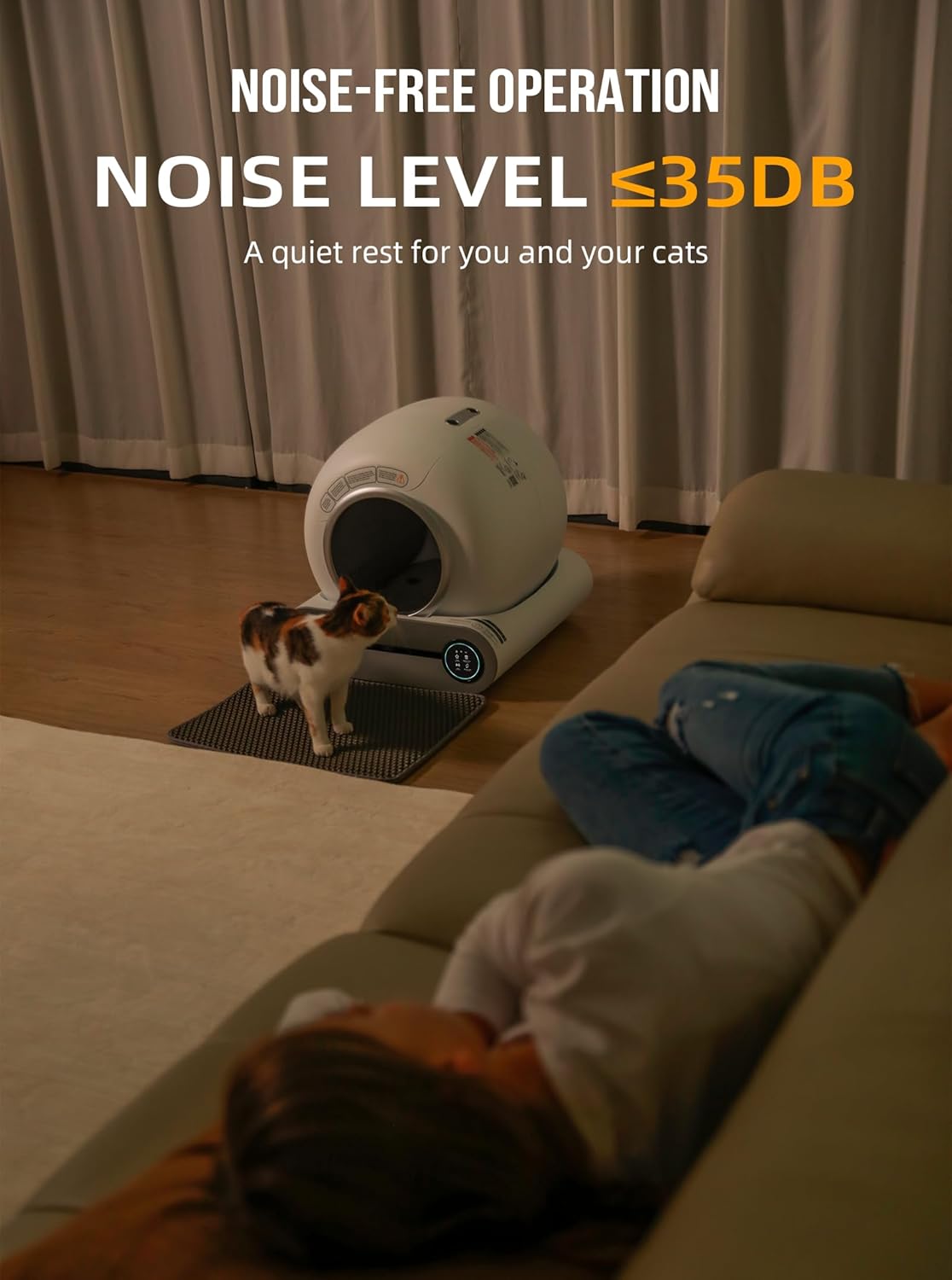 Bac à litière autonettoyant pour chat 2026, avec tapis et inserts, grande capacité 65 L + 9 L, contrôle par application / convient pour plusieurs chats – Gris