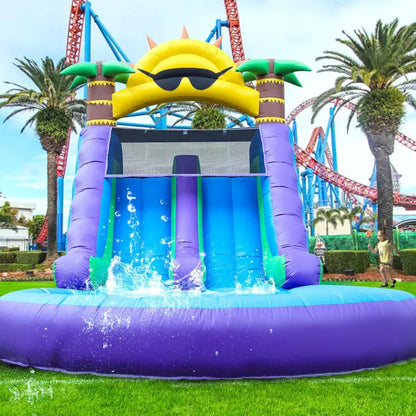Nouveau modèle 2026  : Double toboggan aquatique gonflable de 26 pieds (env. 8 m) pour enfants et adultes – Parc aquatique gonflable en PVC avec soufflerie – Grand bassin de réception pour le jardin et les jeux en plein air – Dimensions : 26 pi (L) x
