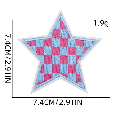 checkered star embroidered patches colorful design iron on